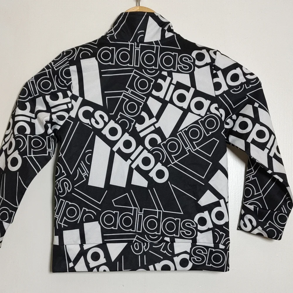 Adidas Black and White Logo Zip Up Jacket